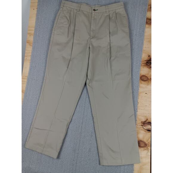 Tommy Hilfiger Vintage Chino Pants 34X31 Khaki Tan Pleated Logo Preppy - Picture 4 of 12